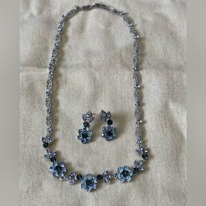 Vintage Australian Crystal Blue Floral Necklace & Earring Set